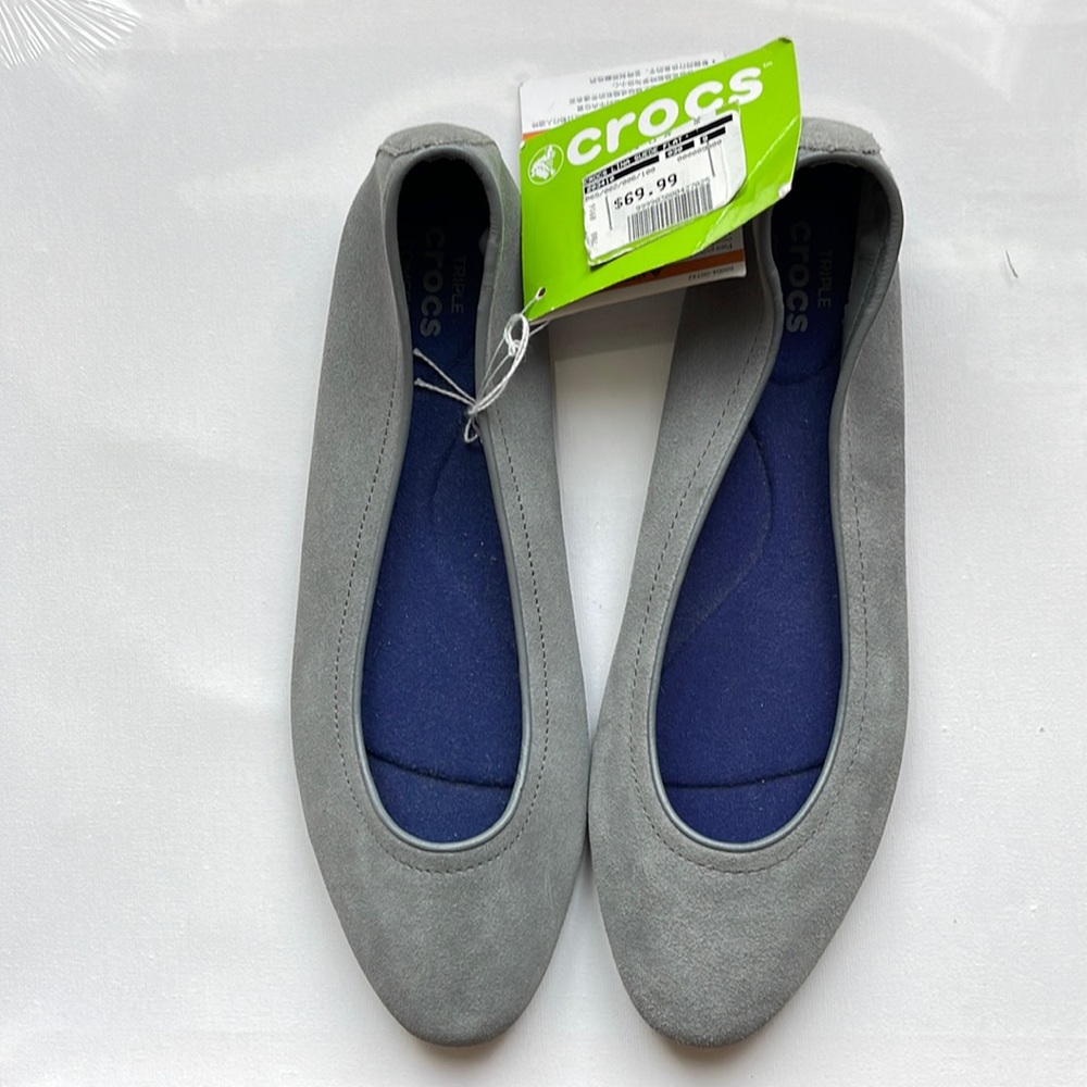 crocs lina suede flat size  W9 grey NWT